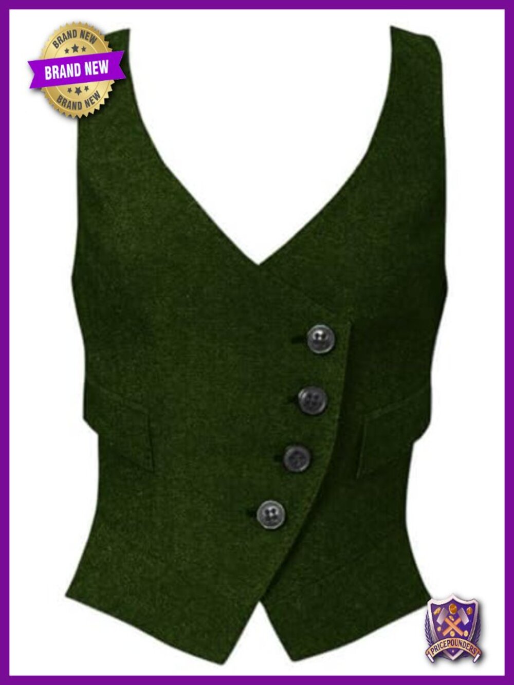 Women's Herringbone Tweed Waistcoat Slim-Fit Button Up Suit Vest